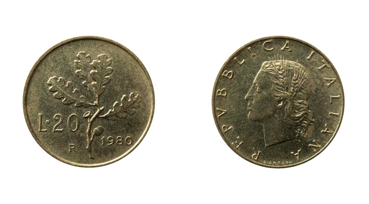 20 lire quercia rara "P" errore di conio